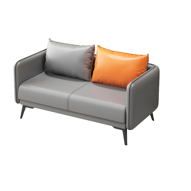 Tuxedo Arm Sofa 24.8" High Faux Leather/Genuine Leather Sofa with Pillows