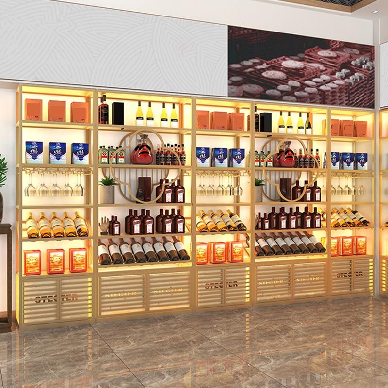 Metal Floor Wine Bottle & Glass Rack Modern Wine Holder with Shelf