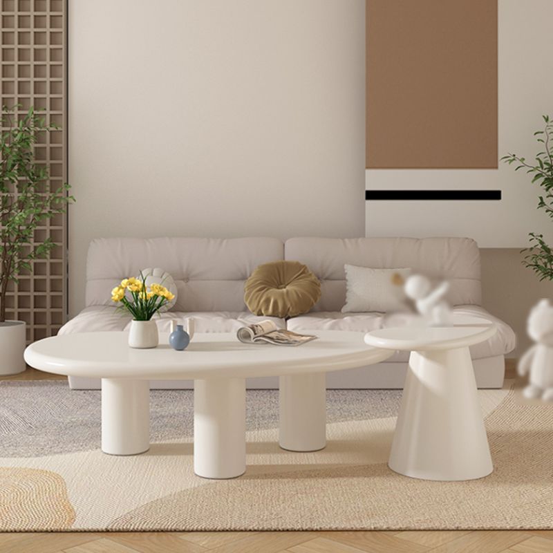 Modern Irregular Coffee Table 3 Legs Cocktail Table Set in White