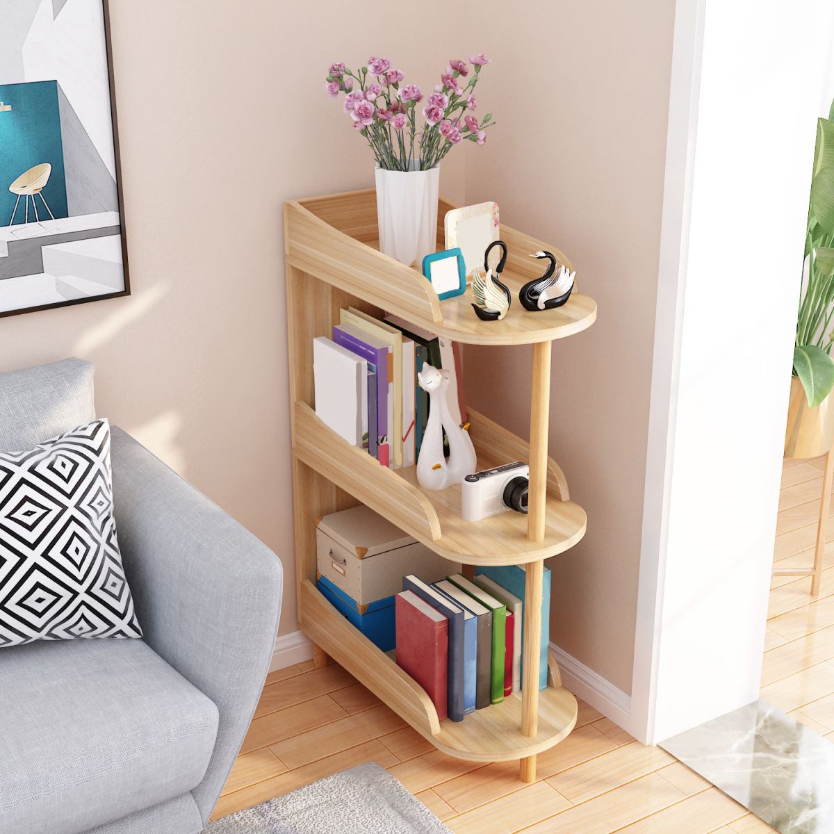 Engineered Wood Contemporary Shelf Bookcase Standard Open Bookcase