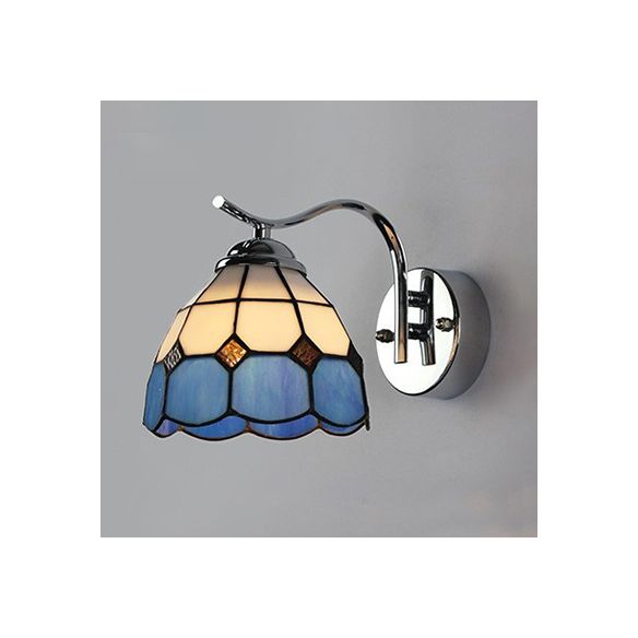 Industrial Vintage Gooseneck Wall Light Stained Glass 1 Light Wall Sconce Lighting in Clear/Blue