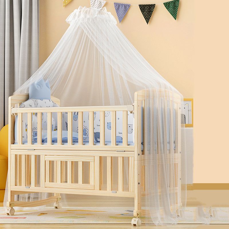Wooden Solid Color Baby Crib Traditional Animal Print Nursery Bed