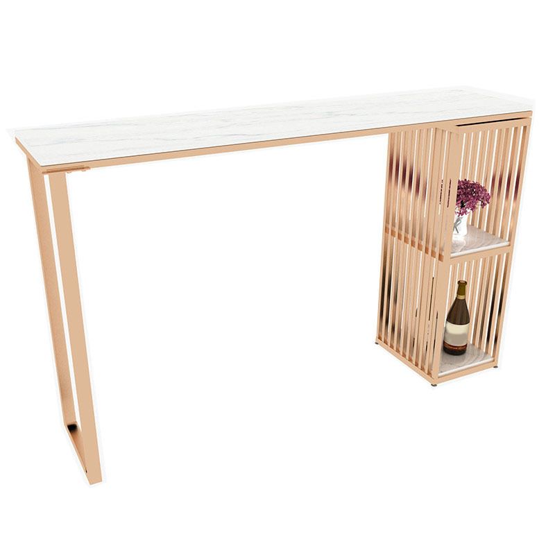 Faux Marble Bar Height Table Modern Style Bistro Table with 2 Shelves