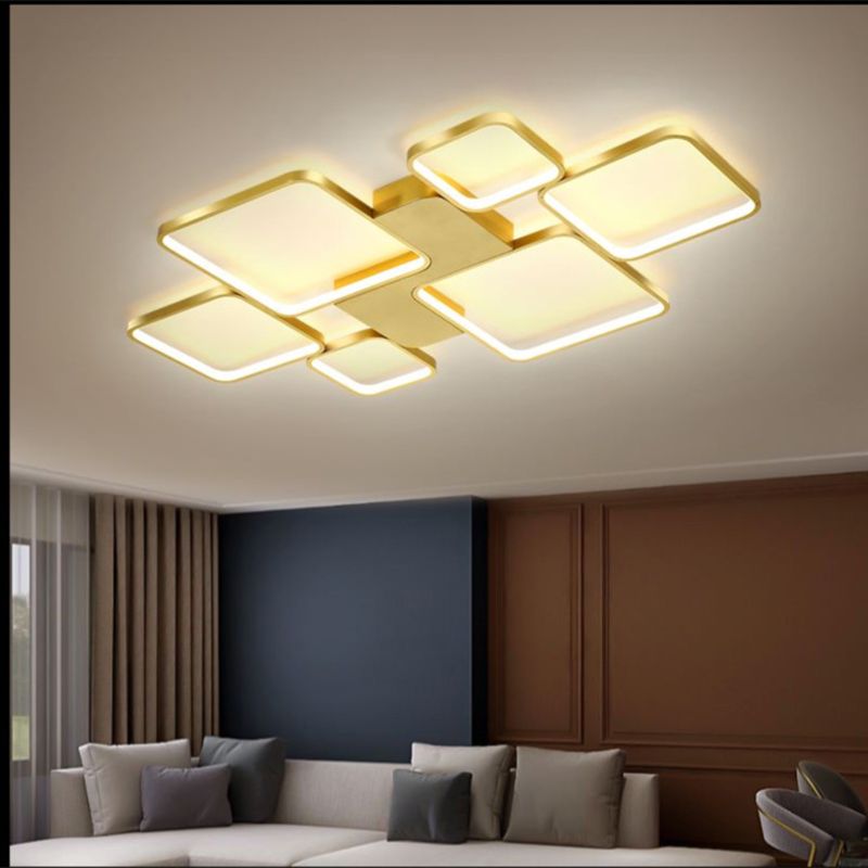Ronde/vierkante woonkamerplafondlamp Metaal 6-lichts eigentijds inbouw in zwart/goud, warm/wit licht