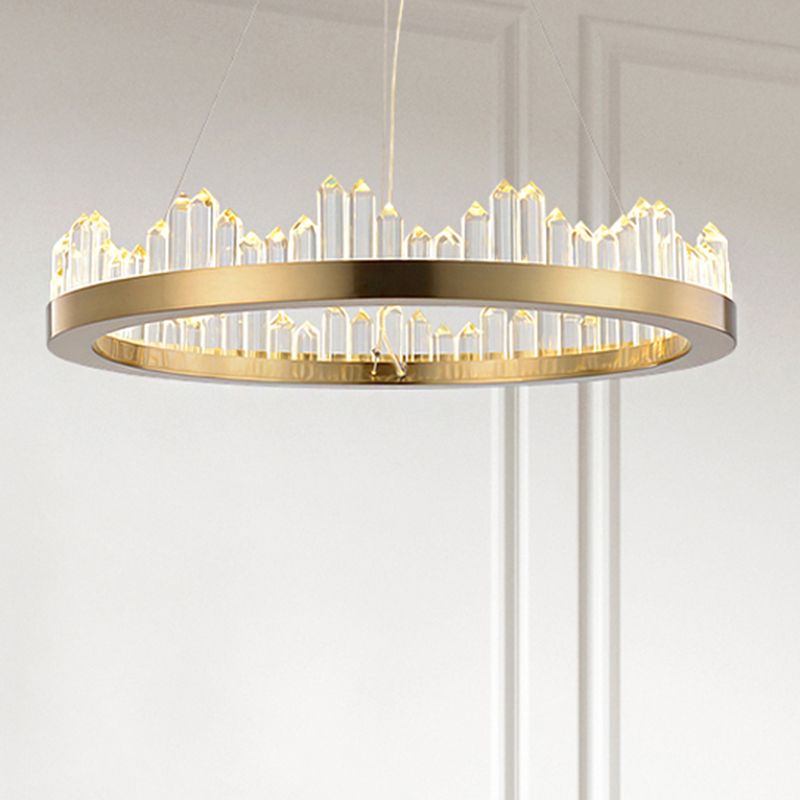 Circle Chandelier Lighting Contemporary Cut Crystal LED Gold Hanging Light Kit in Warm/White Light, 16"/23.5"/31.5" Wide