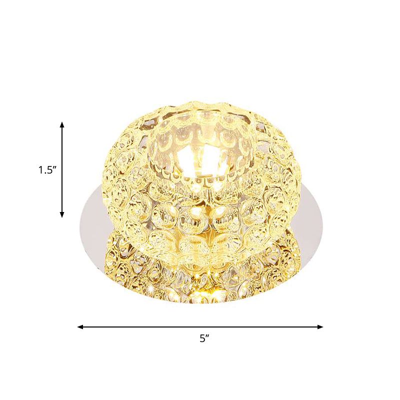 Clear Crystal Round Ceiling Lighting Modern LED Flush Mount Light in Chrome for Corridor