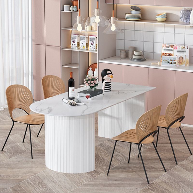 Modern White Top Oval Dinette Table White Base Dining Table for Living Room