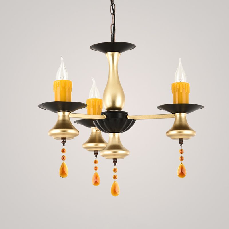 3/5/6 Lights Golden Chandelier Traditional Iron Bellied Oval Vase Hanging Lamp with Resin Candle