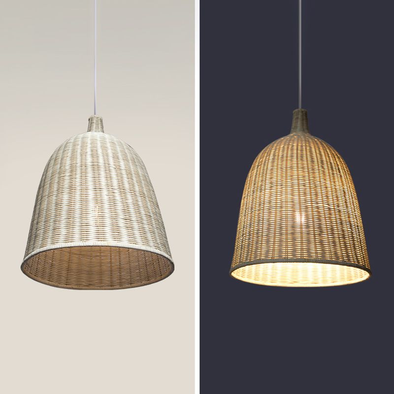 Chinese Bell Pendant Lighting Fixtures Rattan Hanging Light with Hanging Cord for Restaurant
