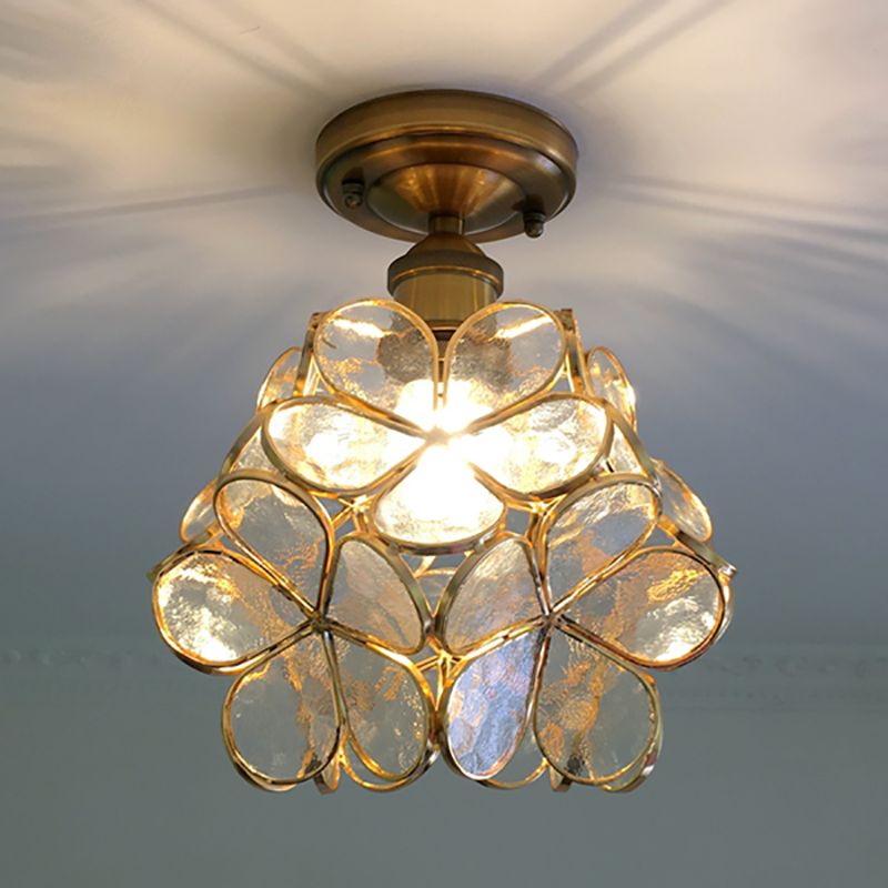 1 Light Pink/Blue/Green/Clear Floral Ceiling Light Fixture Retro Style Stained Glass Flushmount Light for Hallway
