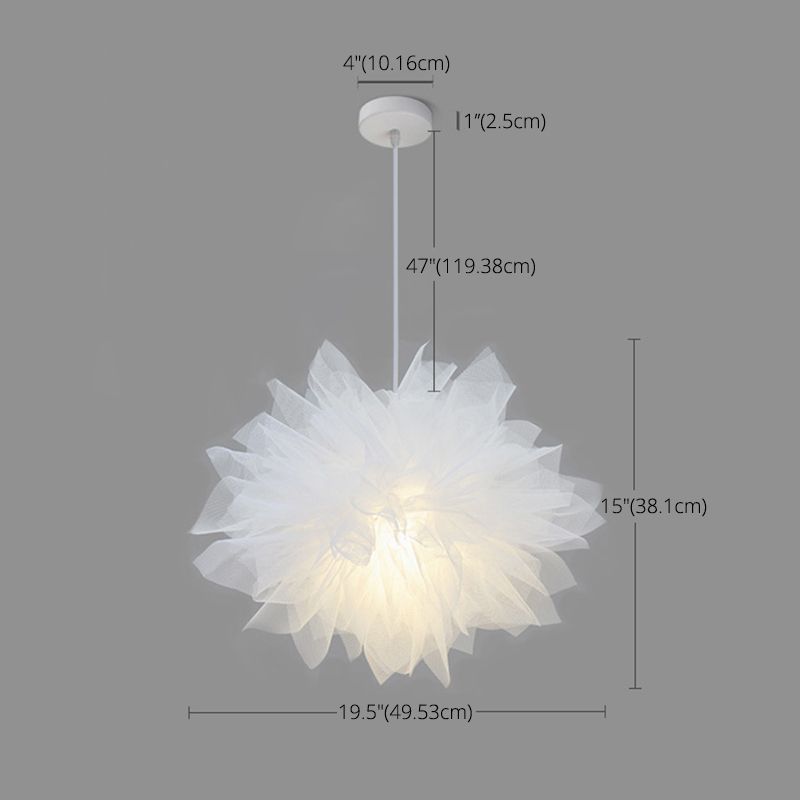 White Organza Fabric Shade Hanging Light Modern Style Single Light Creative Suspension Lamp for Garment Store