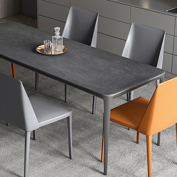 Modern Grey Rectangular Stone Tabletop Dining Table with 4 Black Legs