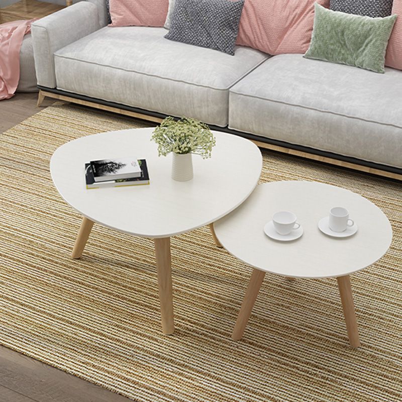 Solid Wood 3 Legs Coffee Table Set Modern Geometric Cocktail Table