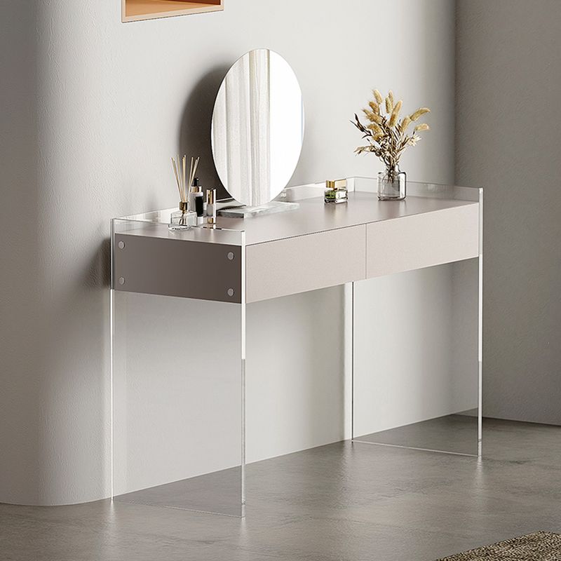 Contemporary 2 Drawers Vanity Table with Mirror & Stool Clear Acrylic Vanity Table Set
