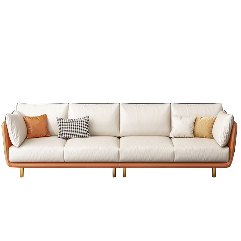 Cream Faux Leather Straight Arm Sofa/Sectionals with Cushions Metal Legs