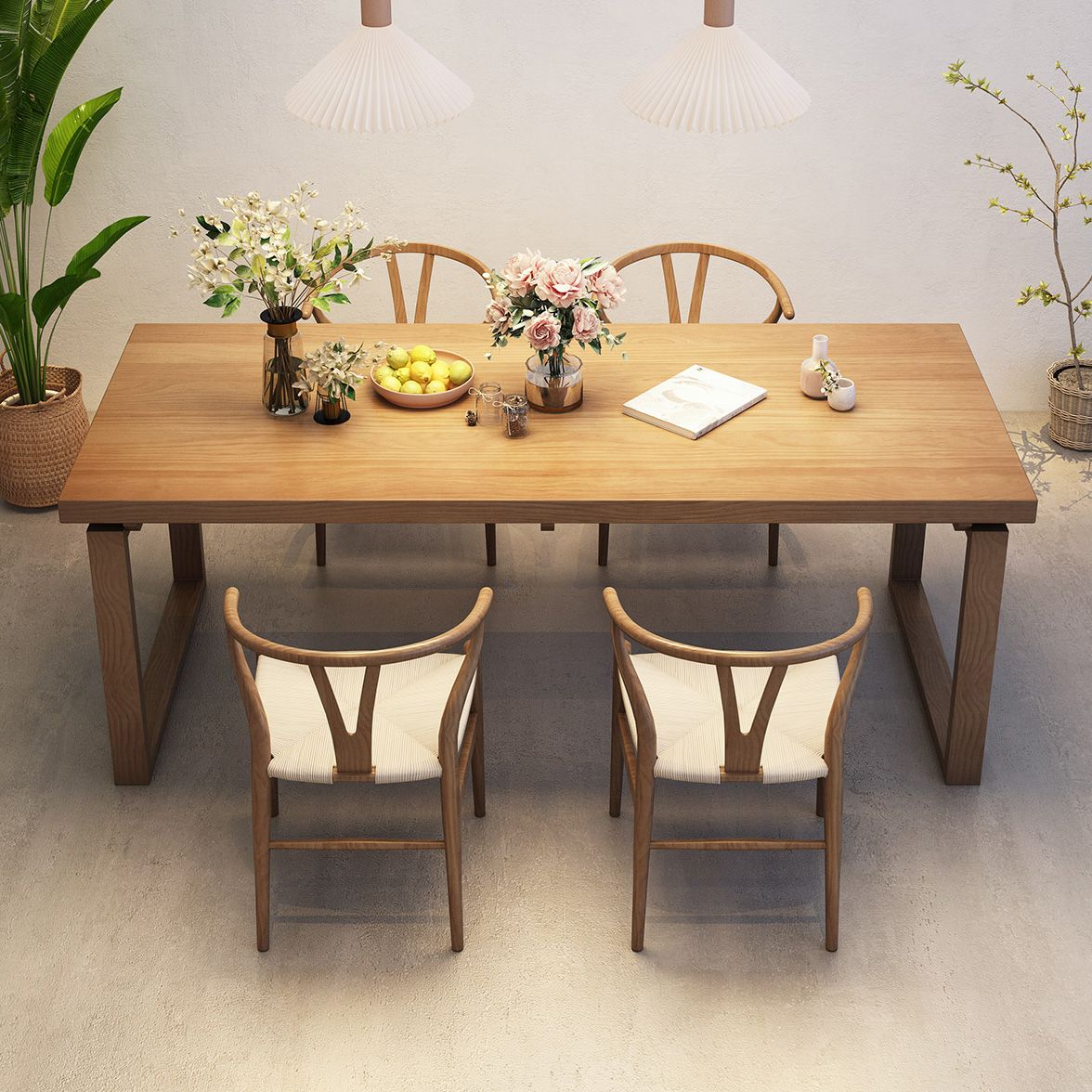 Modern 1/2/5 Pieces Dining Set Rectangle Pine Wood Dining Table for Kitchen Dining Room