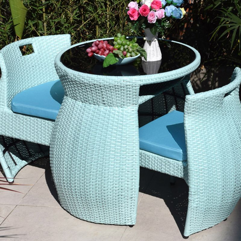 Boho Style Bistro Set 3 Pieces Round Glass Water Resistant Bistro Set