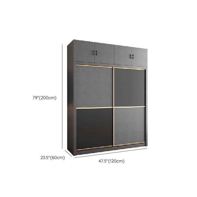 Manufactured Wood Grey Cabinet with Clothes Rail Modern Wardrobe with Sliding Doors