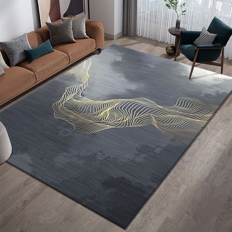 Gold Modern Rug Polyester Bight Rug Non-Slip Backing Indoor Rug for Home Decor