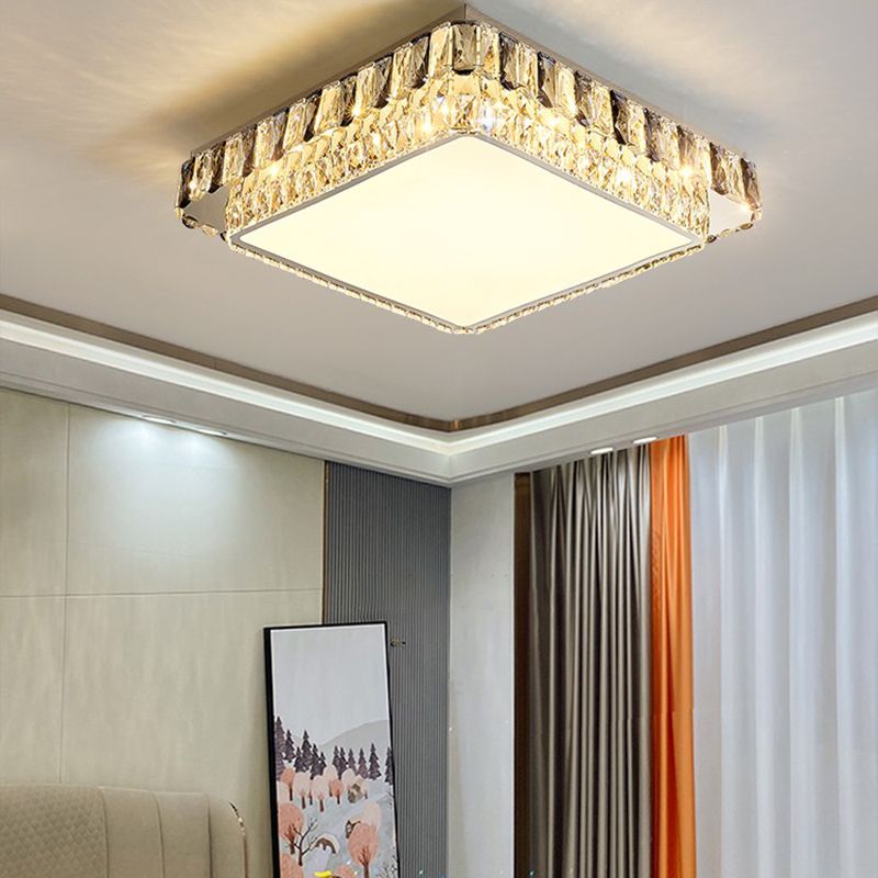 Modern Luxury Crystal LED Lampada a soffitto LED Stainless Steel Geometry Shape Flush Montaggio