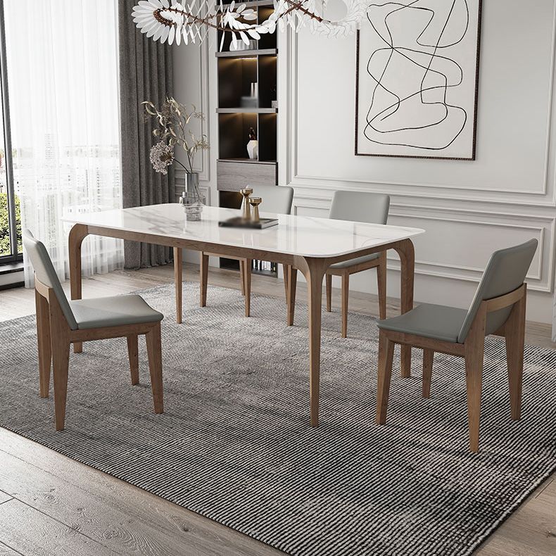 Modern Sintered Stone Top Dining Set 1/4/5/7 Pieces Ash Wood Dining Table with Chairs