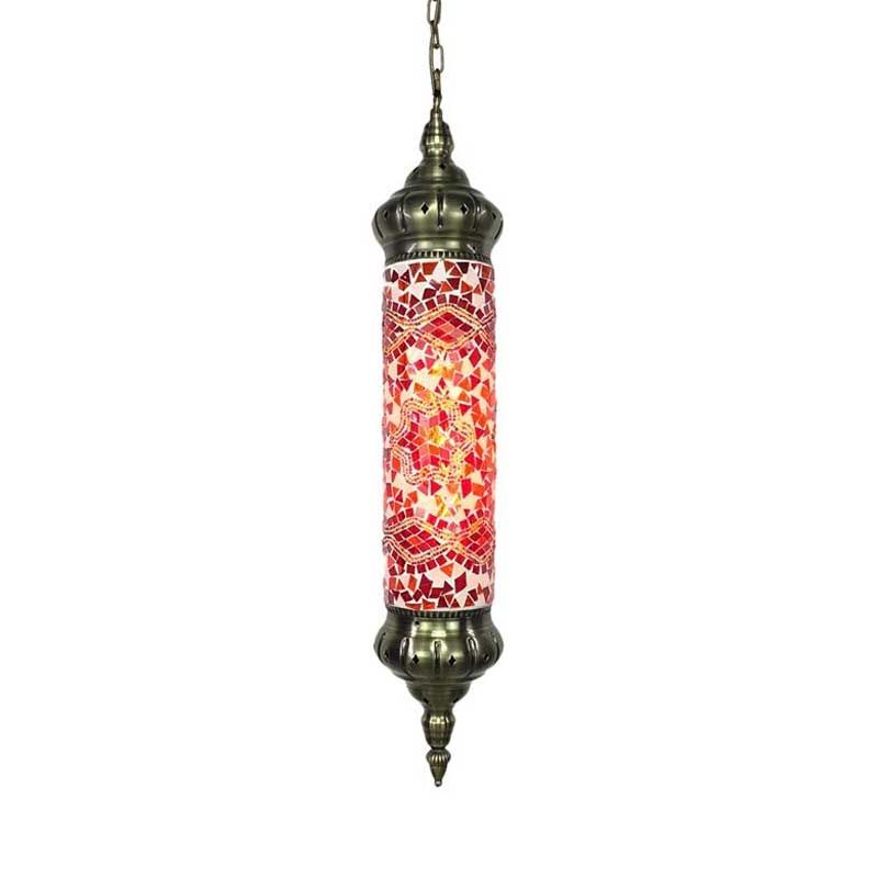 Bronze Tube Ceiling Light Retro Colorful Glass 1/4 Heads Pendant Lighting Fixture for Living Room