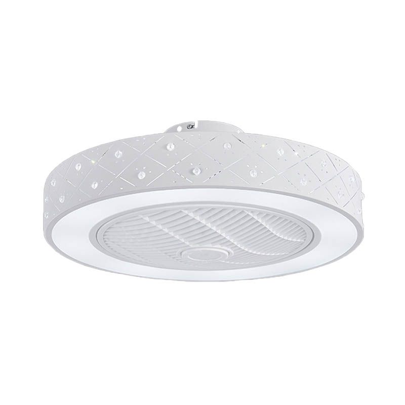 LED -Trommel/Box -Lüfter leichte minimalistische geschnitzte Kristall unsichtbare Klingen Deckenlampe in Weiß