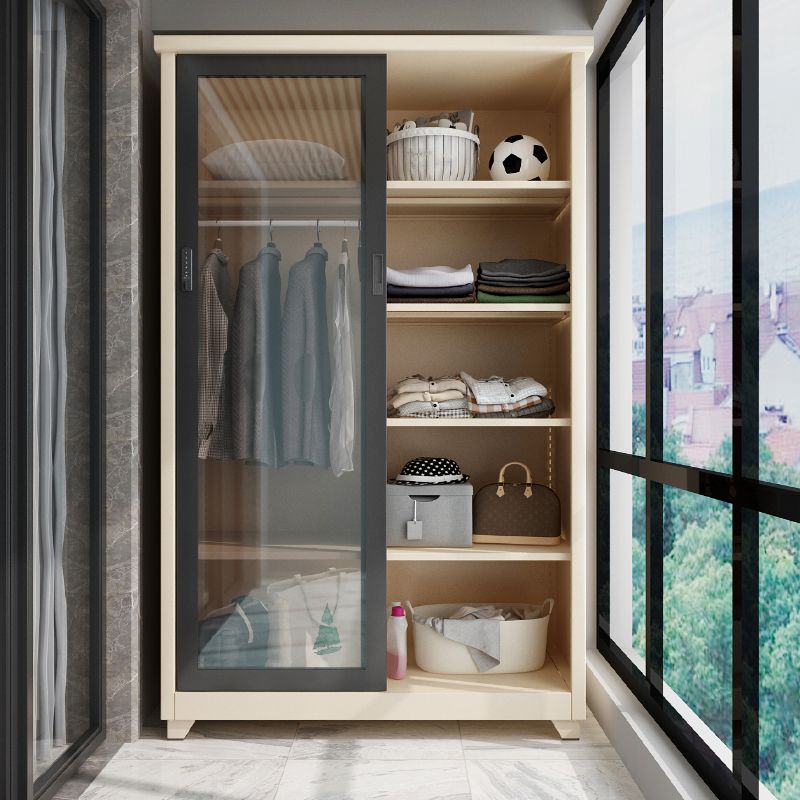 Contemporary Style 1-Door Wardrobe Glass Wardrobe Closet with Shelves