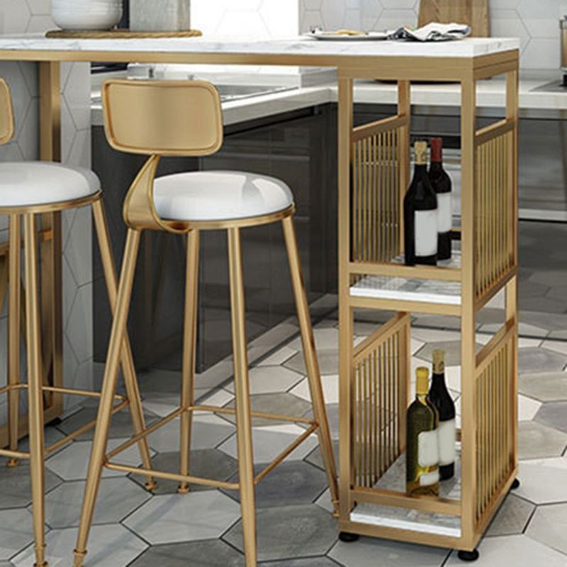 Faux Marble Top Bar Height Table Glam Style Bistro Table with 2 Shelves