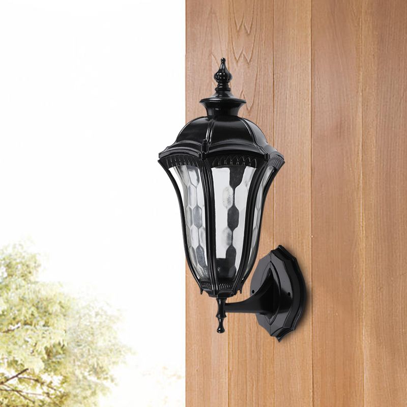 Urn buiten wandbevestiging verlichting rustiek helder kuiltjes glas 1 bol zwarte wandlampbevestiging