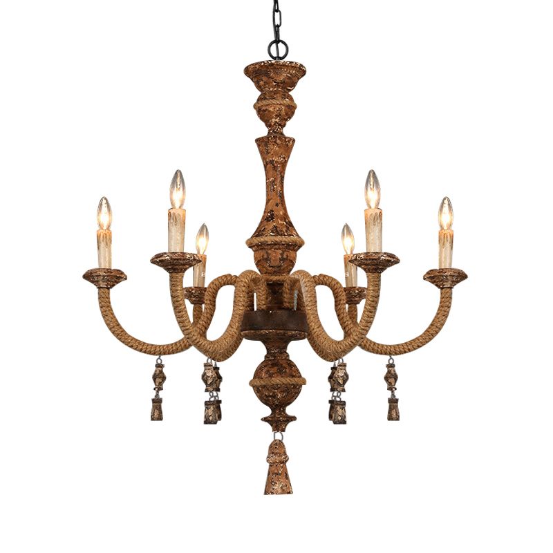 Candelabra Metal Plafond Light Rustique 6-Bulb Living Pendant Pendard Chandelier in Brown