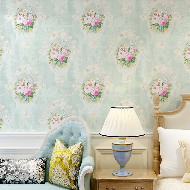 Rustic Style Peonies Wallpaper in Pastel Color Stain Resistant Wall Art for Home Decor