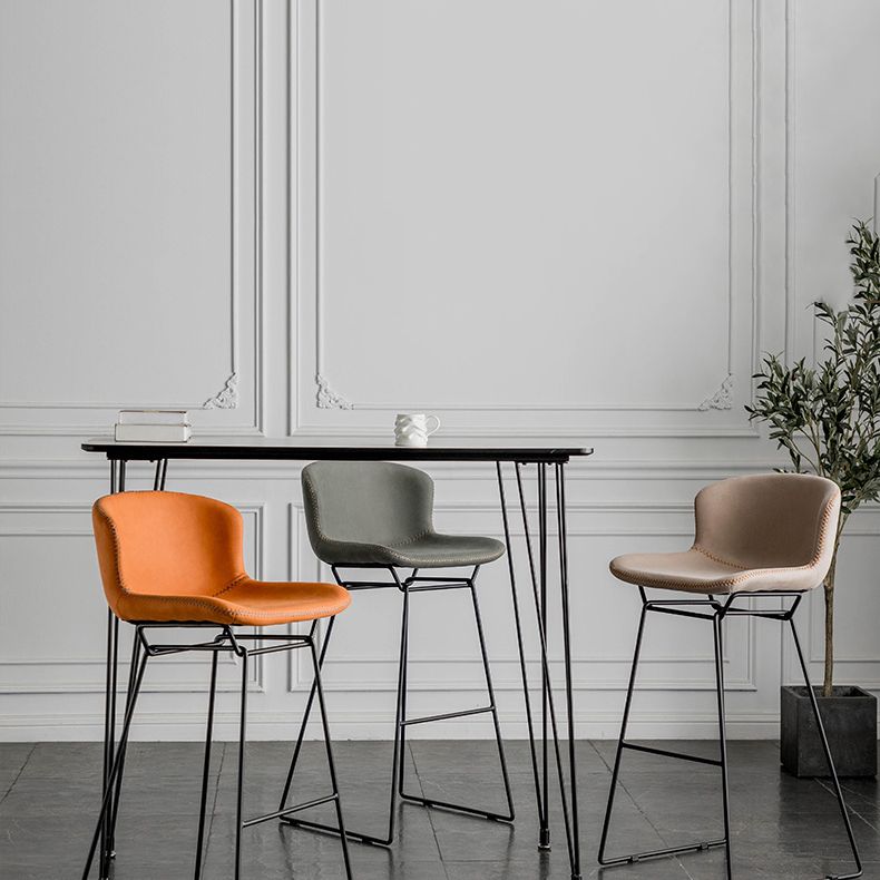 Industrial Iron Barstool Distressed Low Back Indoor Tall Stool with Faux Leather Seat