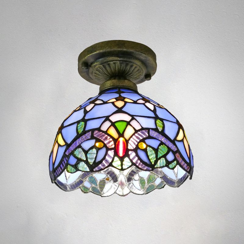 Plafonnier en forme de dôme, 1 ampoule, vitrail, luminaire semi-encastré vintage pour couloir