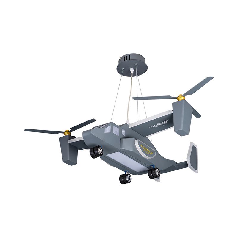 Helicopter Figure Chandelier Lighting Cartoon Style Metal LED Boy Room Ceiling Pendant Light in Grey