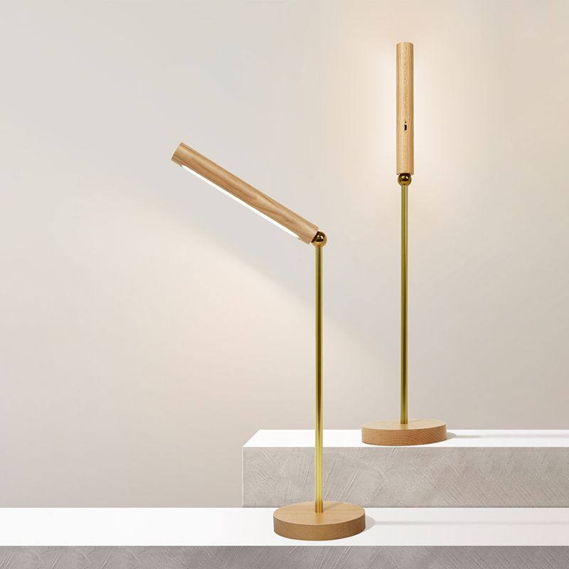 Modern Linear Table Lamp Yellow 1 Light LED Table Lamp with Wood for Dormitory
