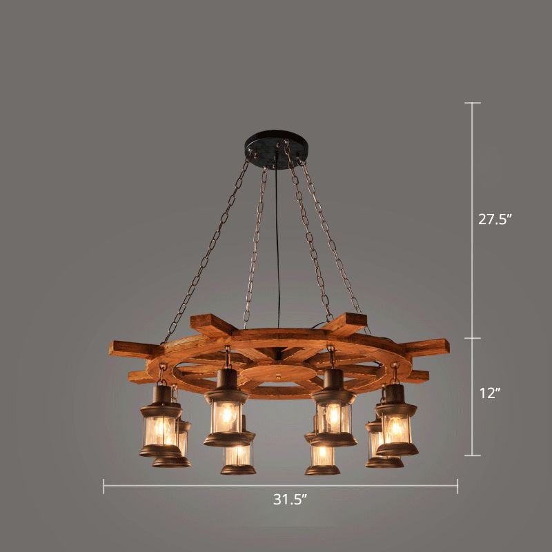 Nautical Style Lantern Chandelier Lamp Wooden Ceiling Pendant Light for Restaurant