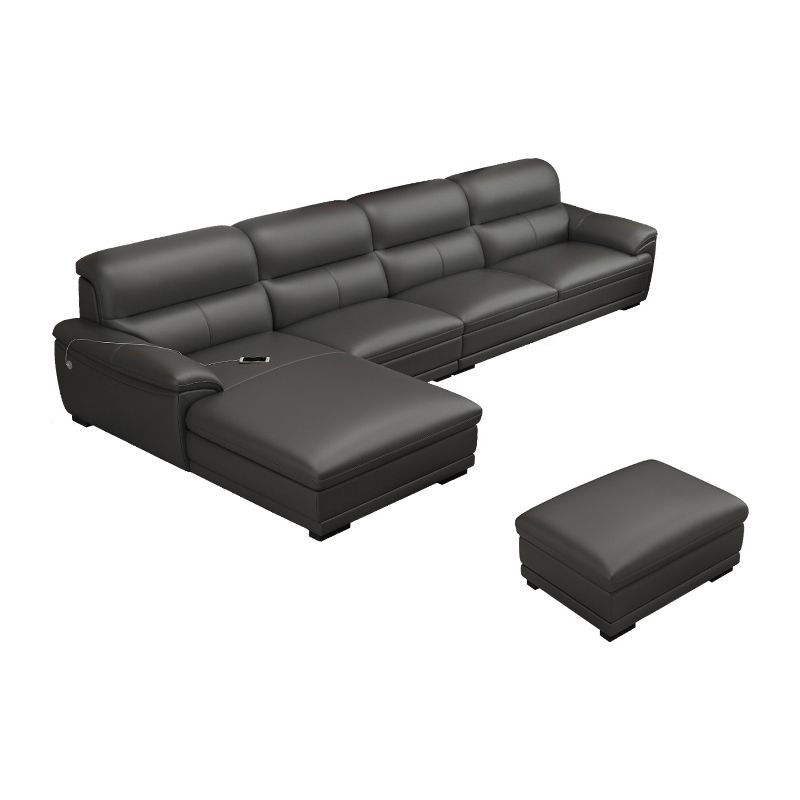 Leather Pillow Top Arm Sectional Sofa 36.22"High Cushion Back Sofa,Black