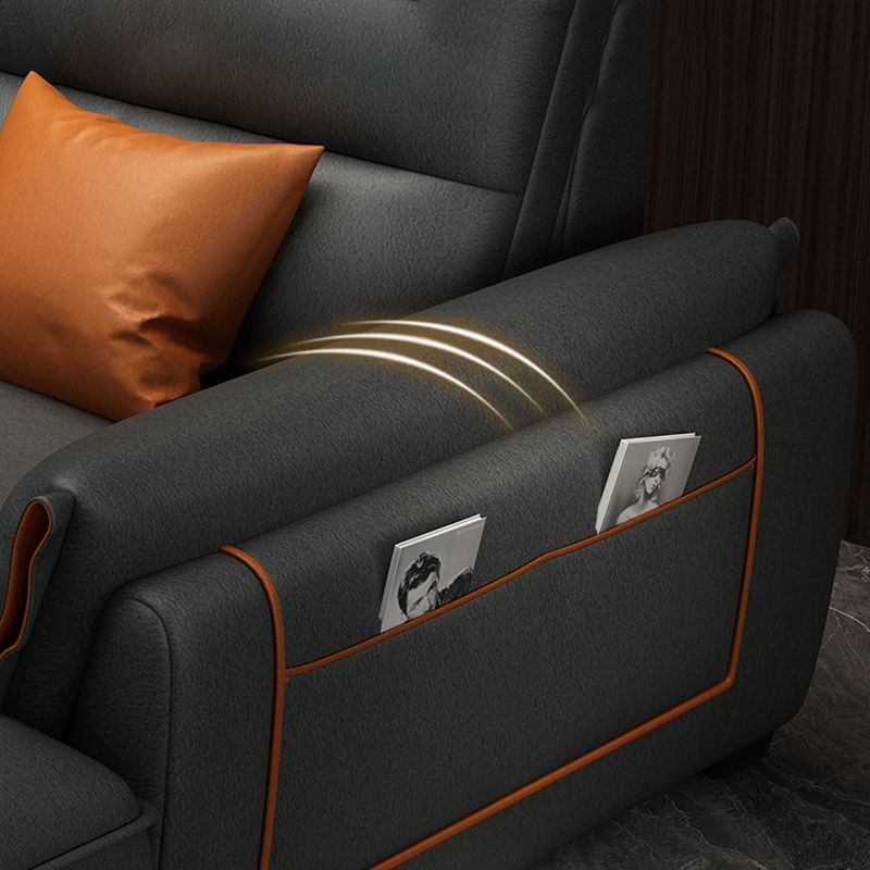 Recessed Arm Dark Gray Modern Chaise Faux Leather L-Shape Sofa