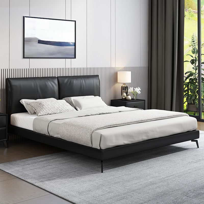 Contemporary Upholstered Standard Bed, Rectangular Headboard Bed