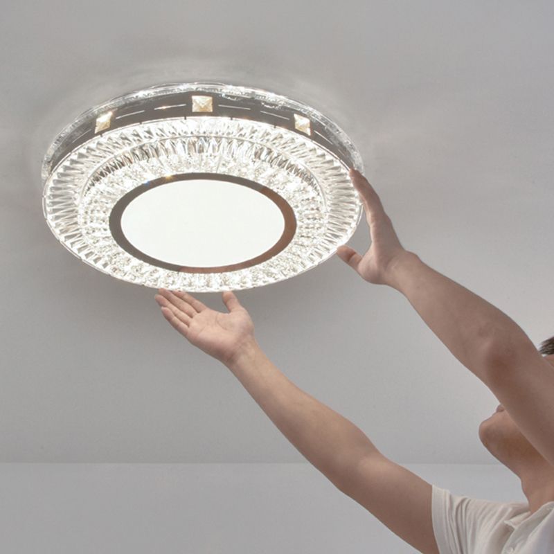 Plafonnier encastré moderne en cristal à LED rond pour chambre à coucher en acier inoxydable