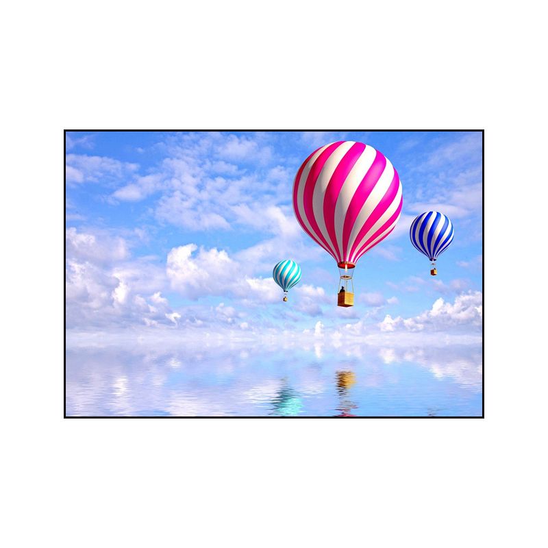 Canvas Pastel Wall Art Cartoon Scenery with Hot Air Balloon Wall Decor for Bedroom