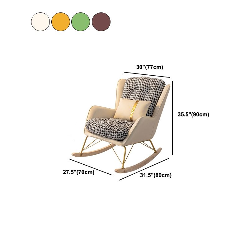 Tufted Rocker Houndstooth Patchwork Modern Leather Rocker Chair with Pillow and Ottoman