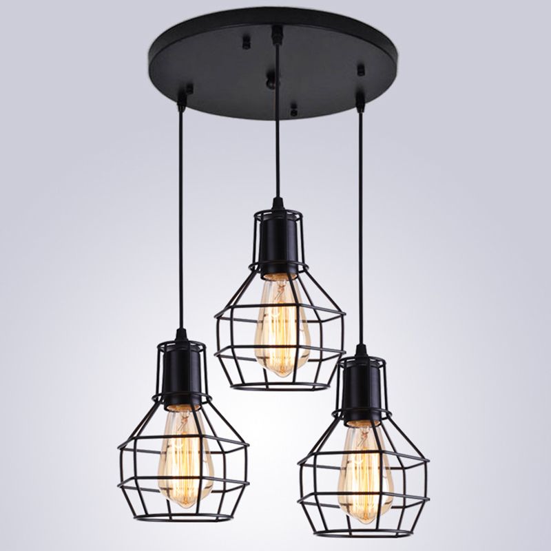 Metal Black Pendant Ceiling Light Open Cage Industrial Style Hanging Light Fixture