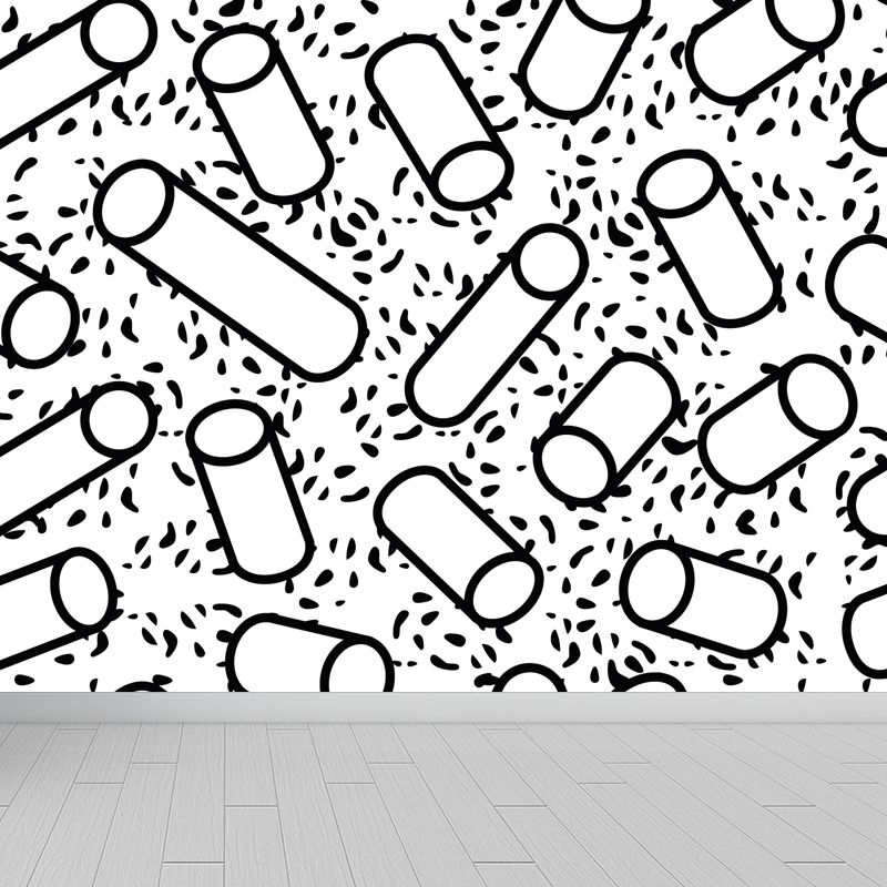 Contemporary Geometrical Wallpaper Mural Black and White Washable Wall Decor for Room