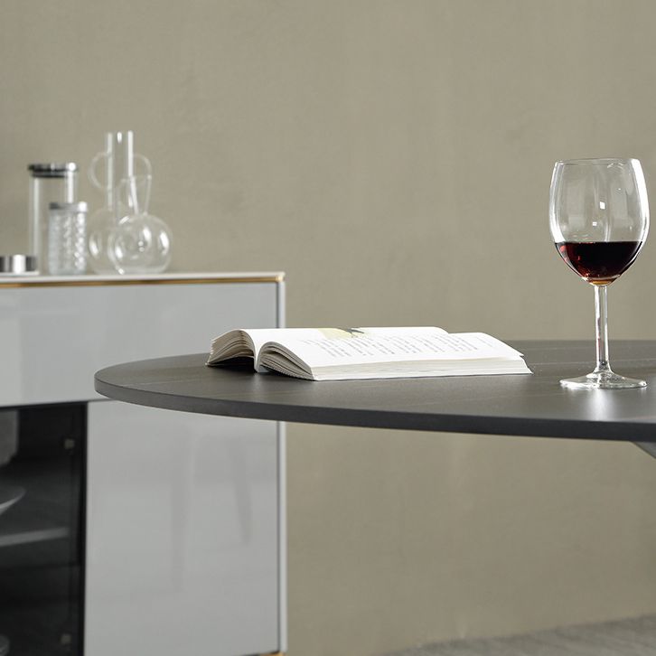 Sintered Stone Modern Round Dining Table Black Stone Top Table with Pedestal