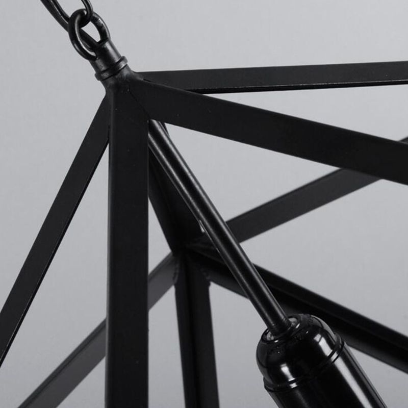 Hexahedron Wrought Iron Cage Hanging Light Vintage Industrial Style Lighting Fixture with 31.5" Adjustable Suspended Chain