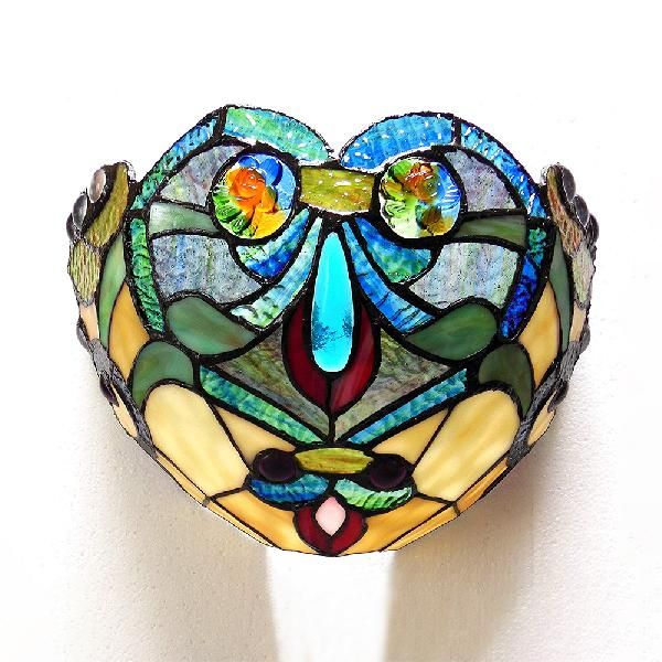 Stained Glass Bowl Wall Light Victorian Style 1 Light Art Deco Wall Sconce Light in Green