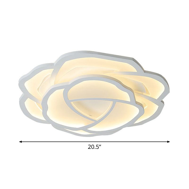 Modern Romantic LED Flush Mount Acrylic White Lifelike Rose Surface Ceiling Light, 16.5/20.5 Inches Wide