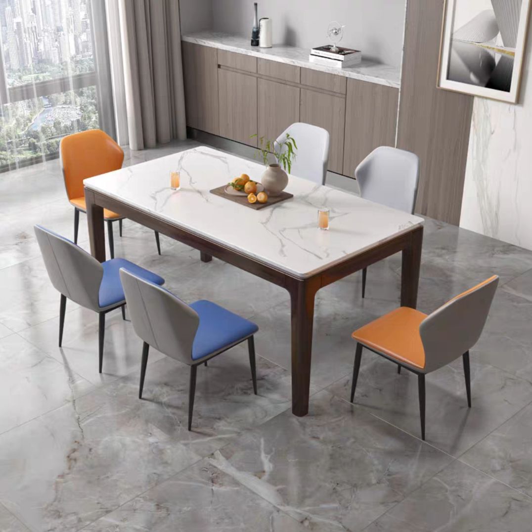 Solid Wood Mid-Century Modern Table Rectangle Marble Top Table for Kitchen
